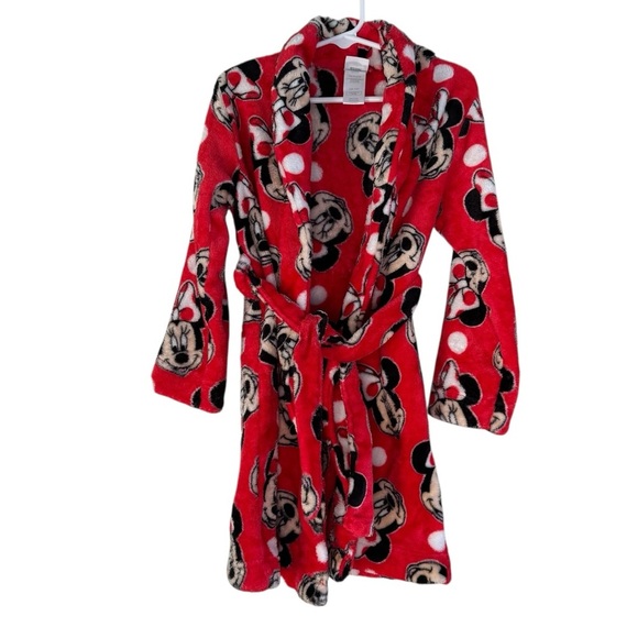 Disney Red Minnie Mouse Fleece Robe Belted toddler Girls Size 4T-5T - Picture 1 of 5